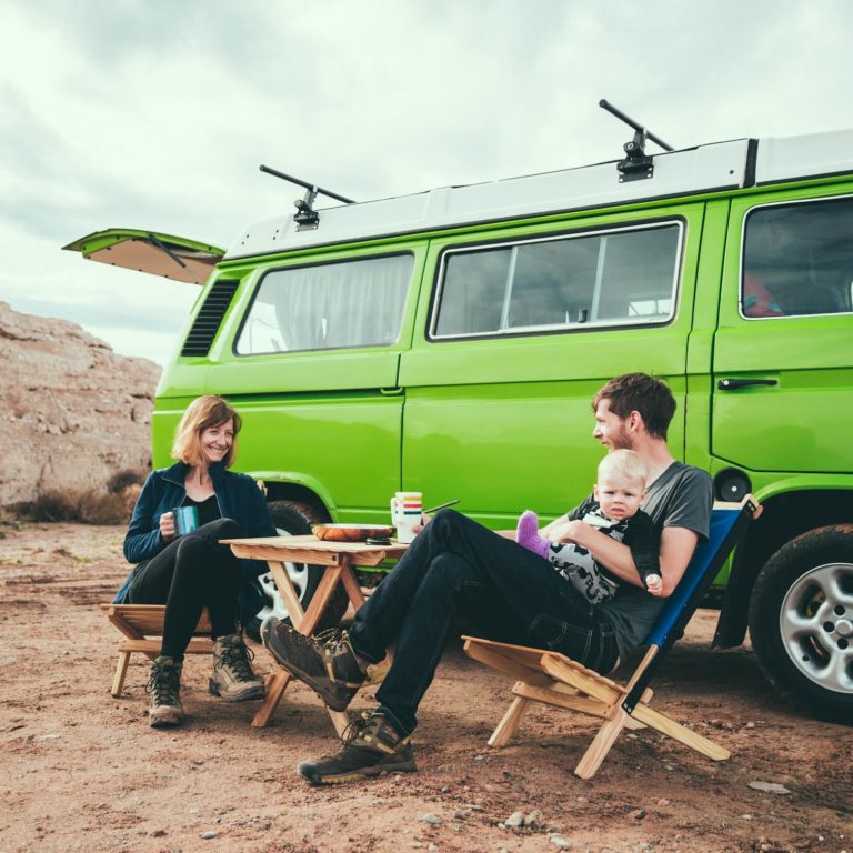 Wooden camping tables and chairs