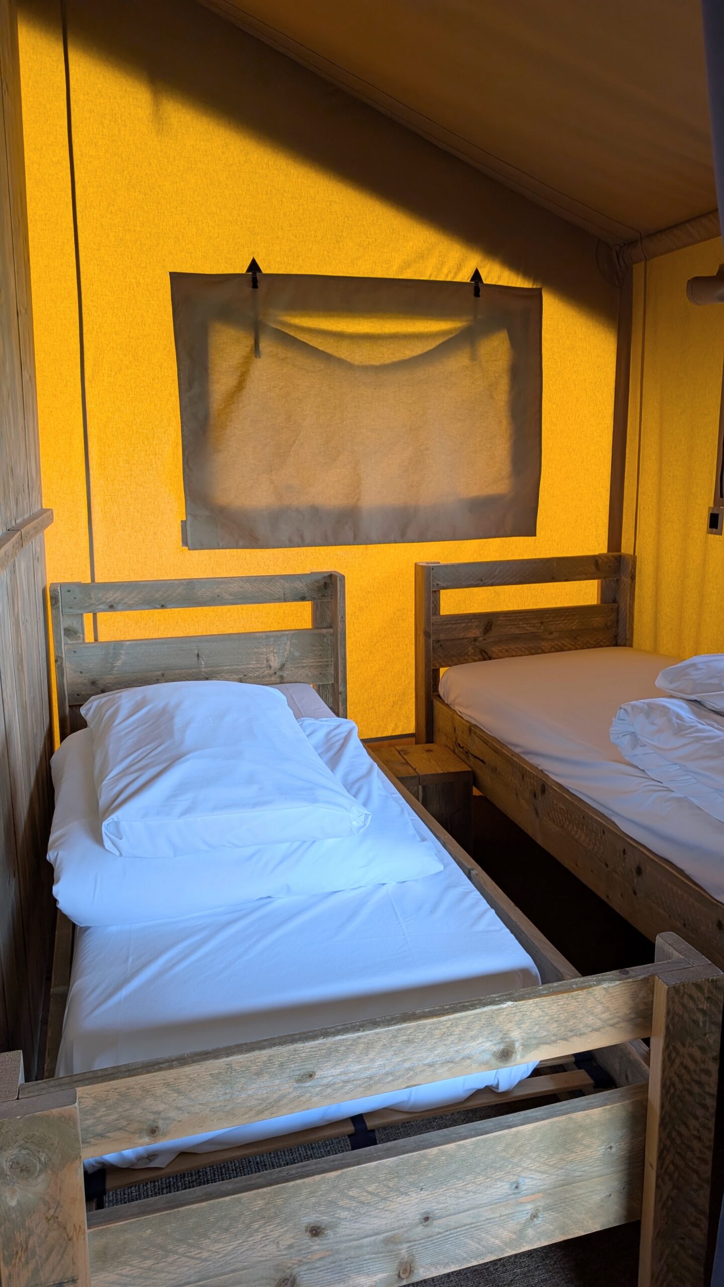 Croyde safari tent twin bedroom at Ruda Holiday Park