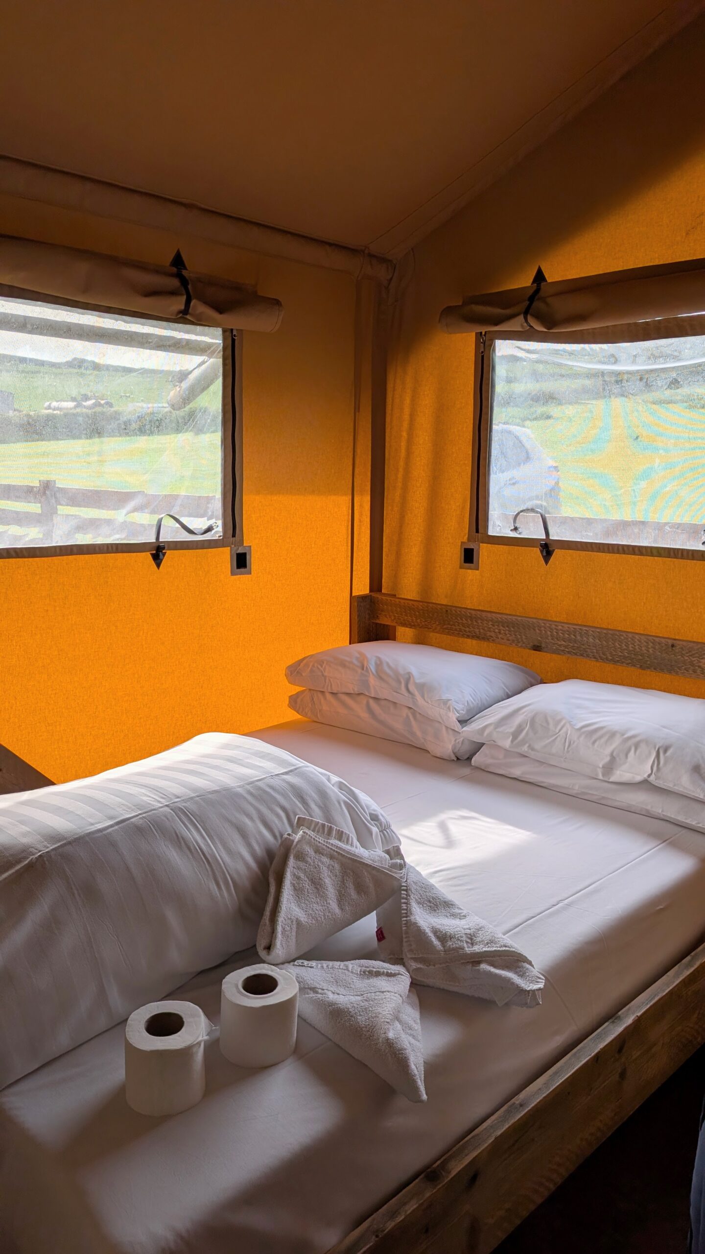Croyde safari tent bedrooms at Ruda Holiday Park