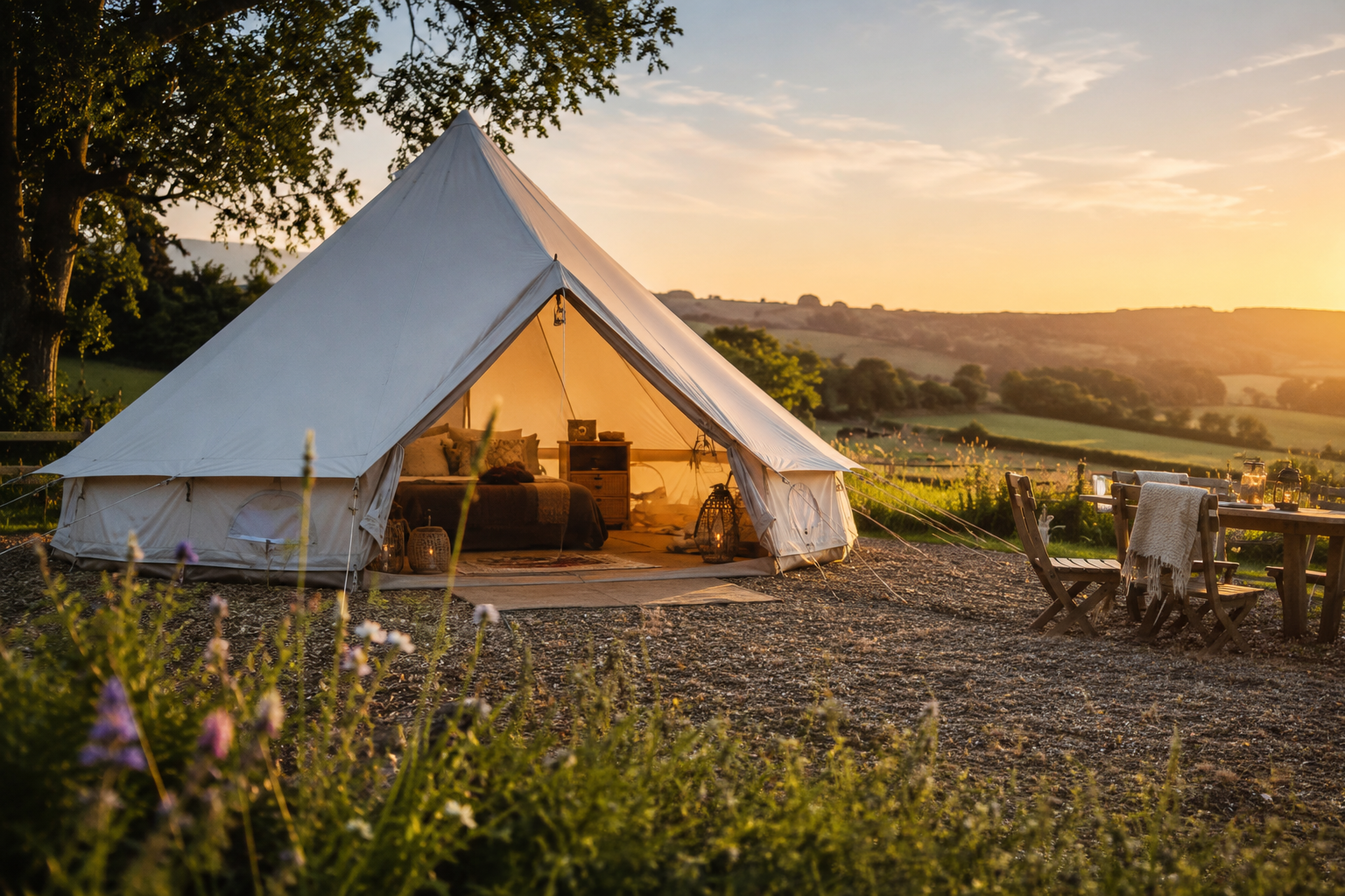 bell tent in summer glamping