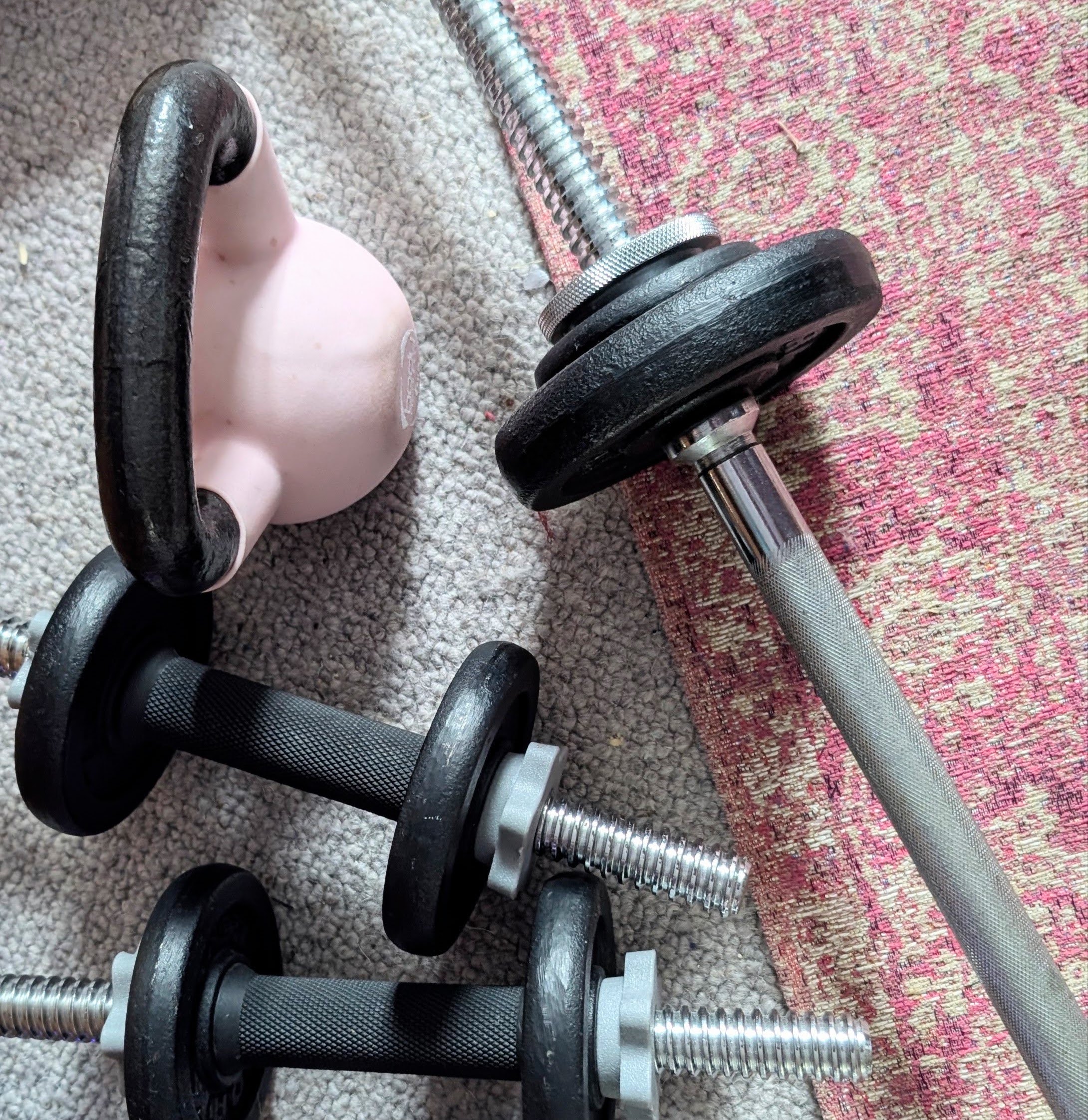 home weights on floor in living room